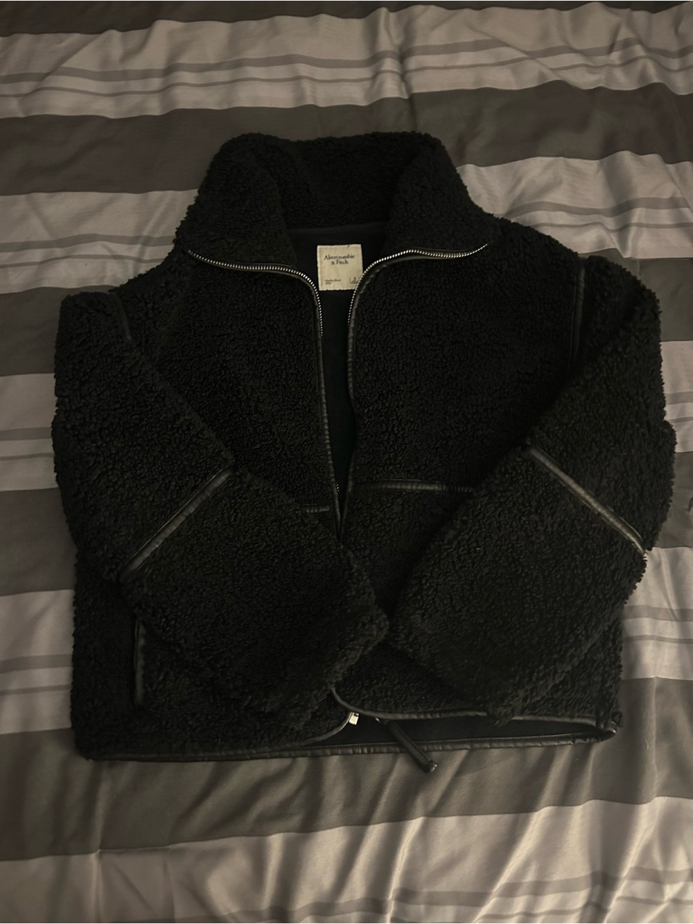 Abercrombie Black Sherpa Zip-Up Jacket
